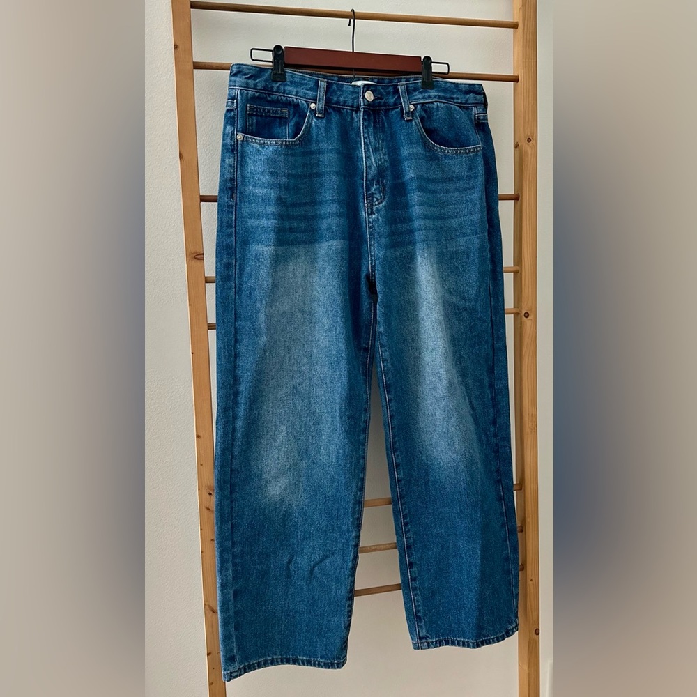 JustFab Relaxed Jeans Straight Stovepipe Barrel Denim Cropped Boyfriend Cotton